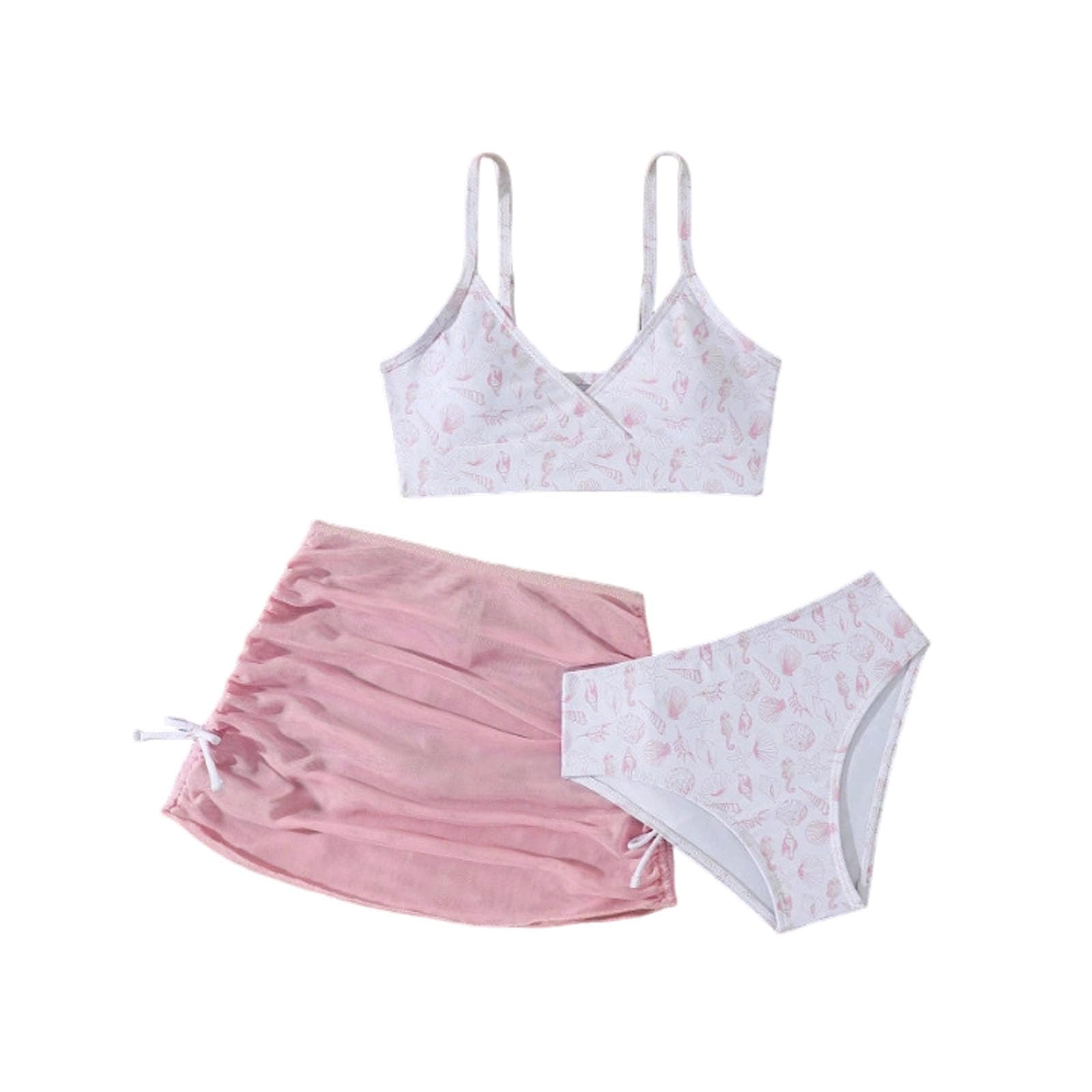 Generisch Bañador de dos piezas para niñas con estampado floral, parte superior e inferior para adolescentes