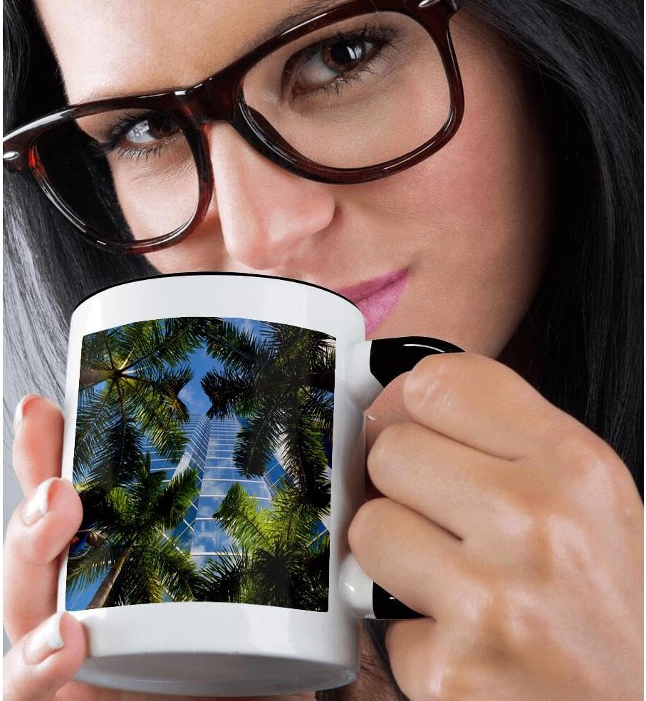 Miniatura 2 de 3dRose Estados Unidos, Florida, Miami, Brickell Avenue, edificios de gran altura. Taza negra de dos tonos de 11 oz