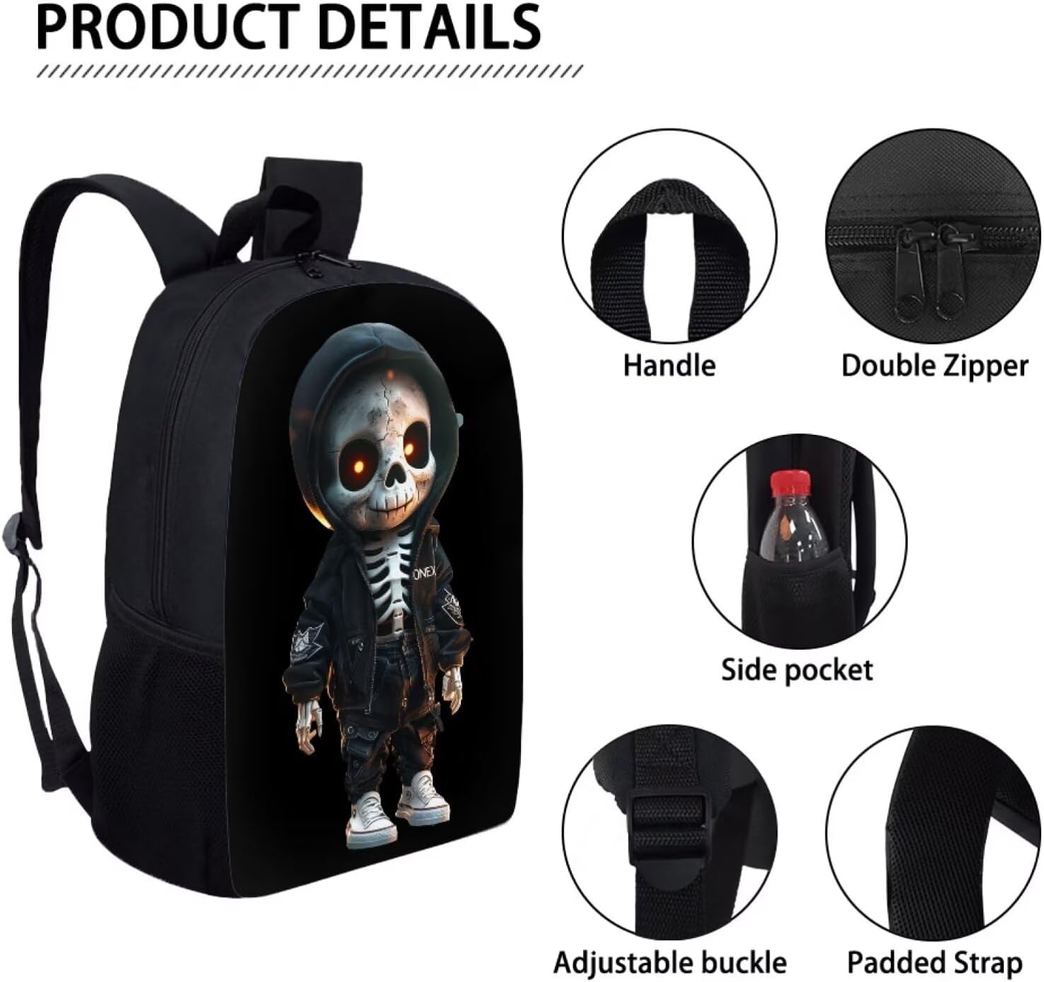 Howilath Alien Ghosts Skull Design Teens Backpack Set Boys School Bags, 17 Inch Student Backpack Bookbags Set Cool School Bag with Pencil Case Lunch Box