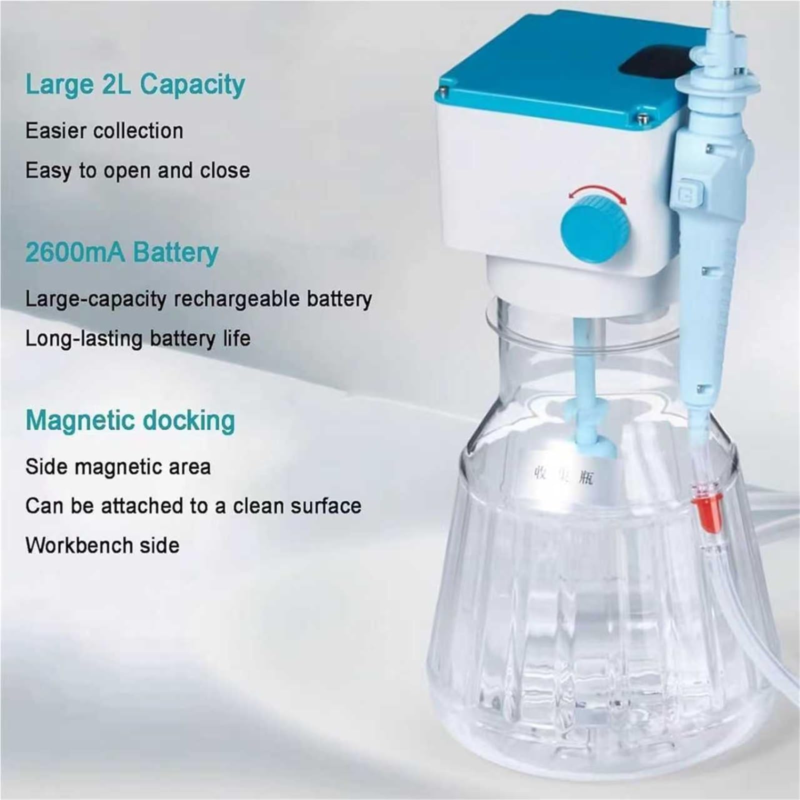 Generico Reciclador De Líquidos Residuales De 2 L, Aspirador De Líquidos Al Vacío, Velocidad Ajustable, con 3 Cabezales De Aspiración (Largos/Cortos/8 Filas), Control Mediante Pedal/Perilla
