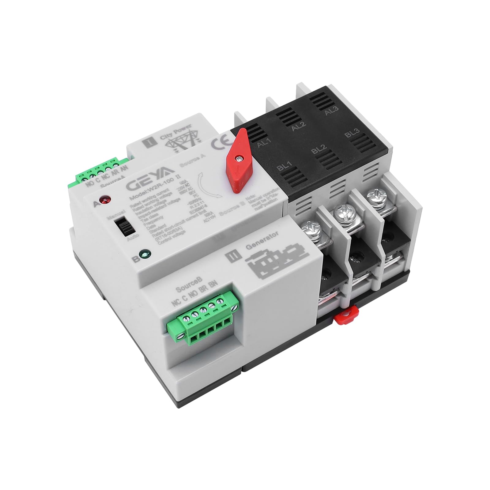 GAEYAELE Mini ATS Automatic Transfer Switch Controller Electrical Type ATS Max 100A 3POLE 110V Din Rail Mounted(3P 100A AC110V)