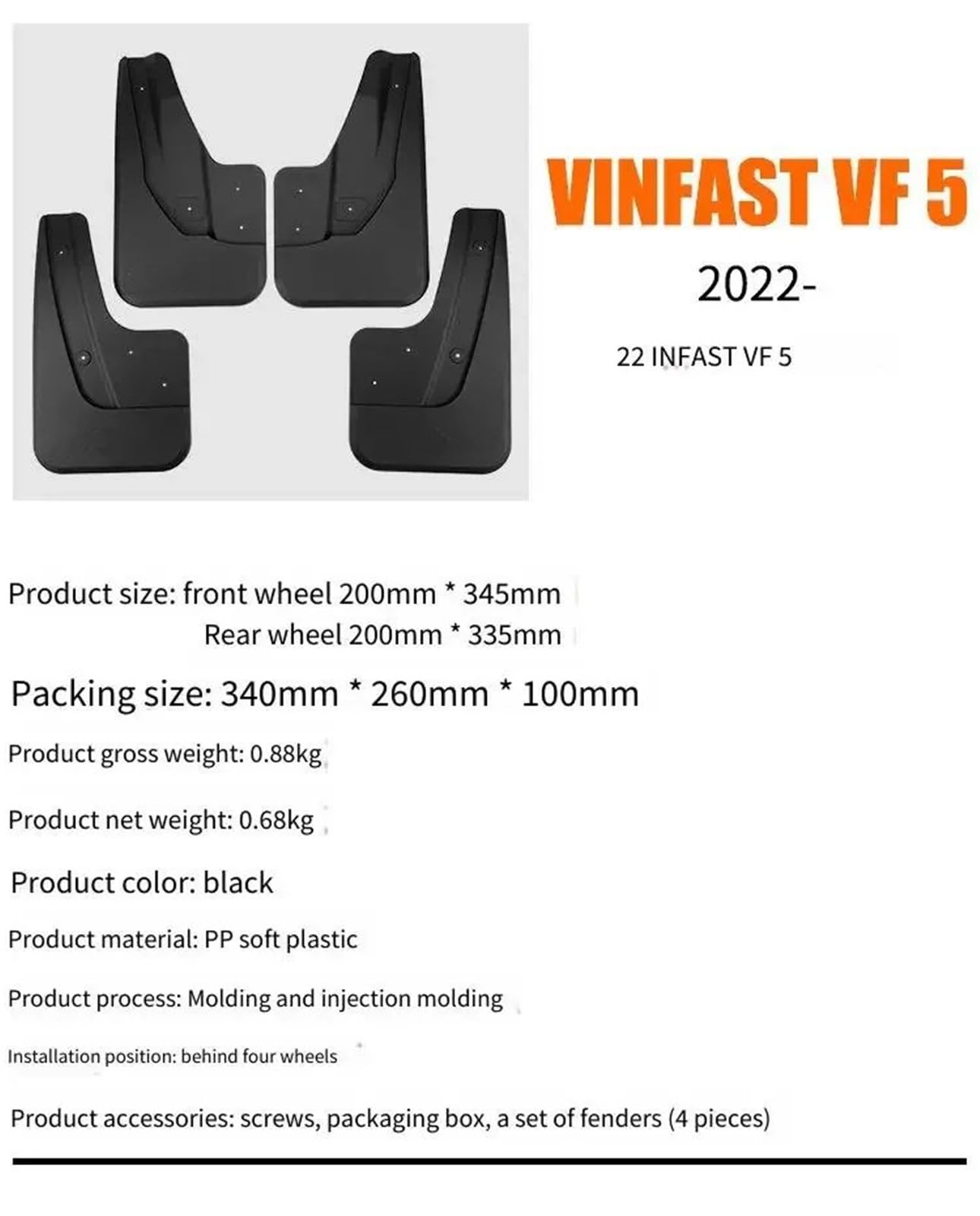 bavettes de voiture Garde-boue avant et Convient pour VinFast VF 5 2022 – 2025 2023 2024, accessoires de voiture