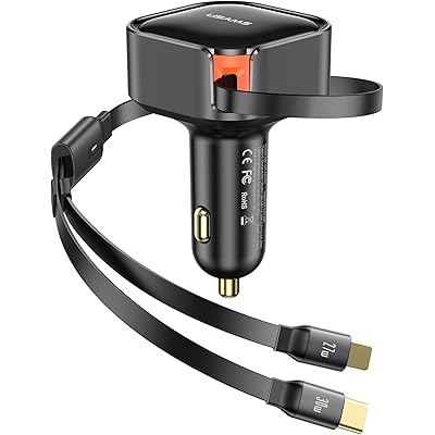 シガーソケット カーチャージャー PD30W 車載充電器 Type-C+IP 90cm伸縮ケーブル 12V/24V車対応 タイプC 充電ケーブル 急速充電器 A …