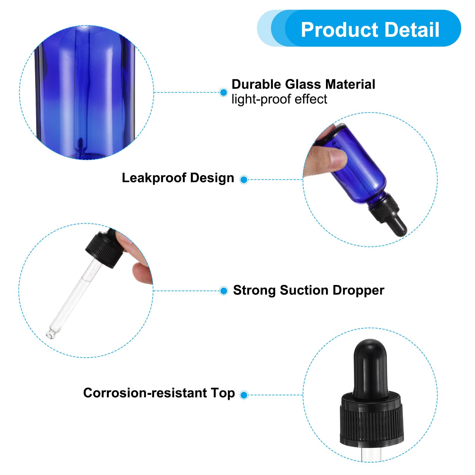 PATIKIL 30ml Glas Pipettenflasche 48 Stück Dichte Augentropfer Ätherische Öle testen Flüssigkeitsbehälter Mit Pinsel Pipette Etikett Trichter Messbecher Für Aufbewahrung Zuhause Reisen Bla