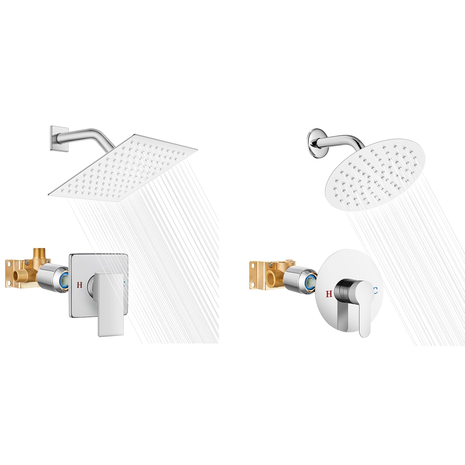 Hcfyauis Men's Shower Head And Handle Set Square Shower Faucet Set& Shower Head And Handle Set Round Shower Faucet Set Bathroom Rainfall Shower System