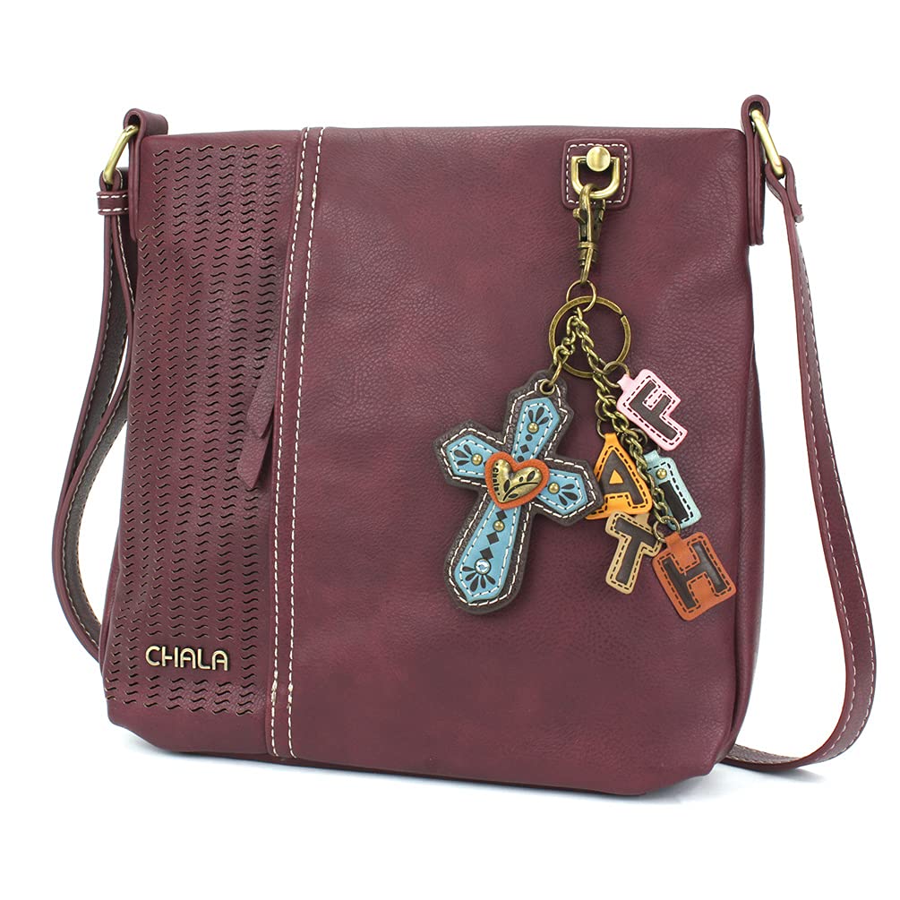 CHALA Laser Cut Crossbody Faux Leather Plum
