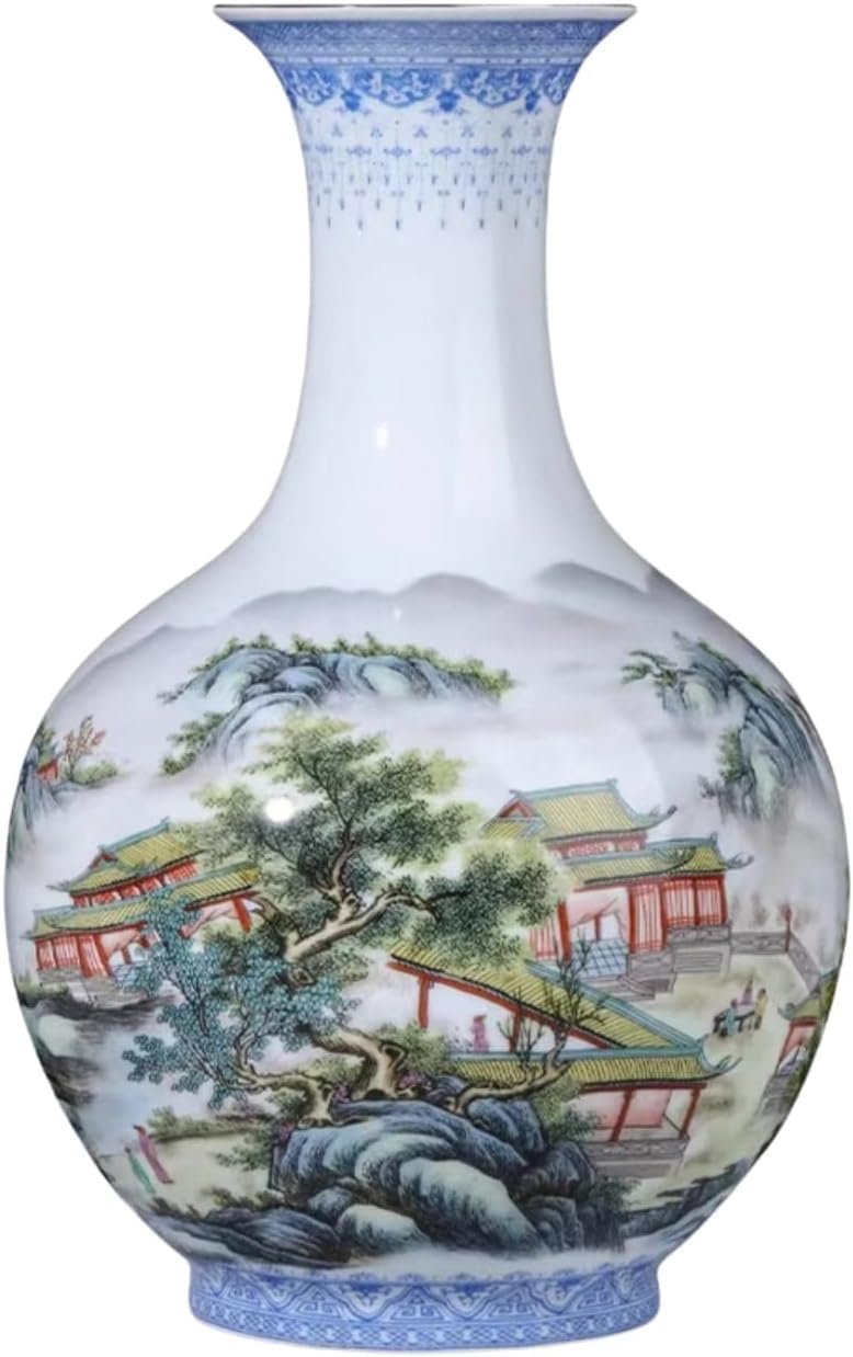 Vase Tabletop Ceramic Flower Antique Ceramic Vases Traaditional Decorative High 34CM(Blanc)