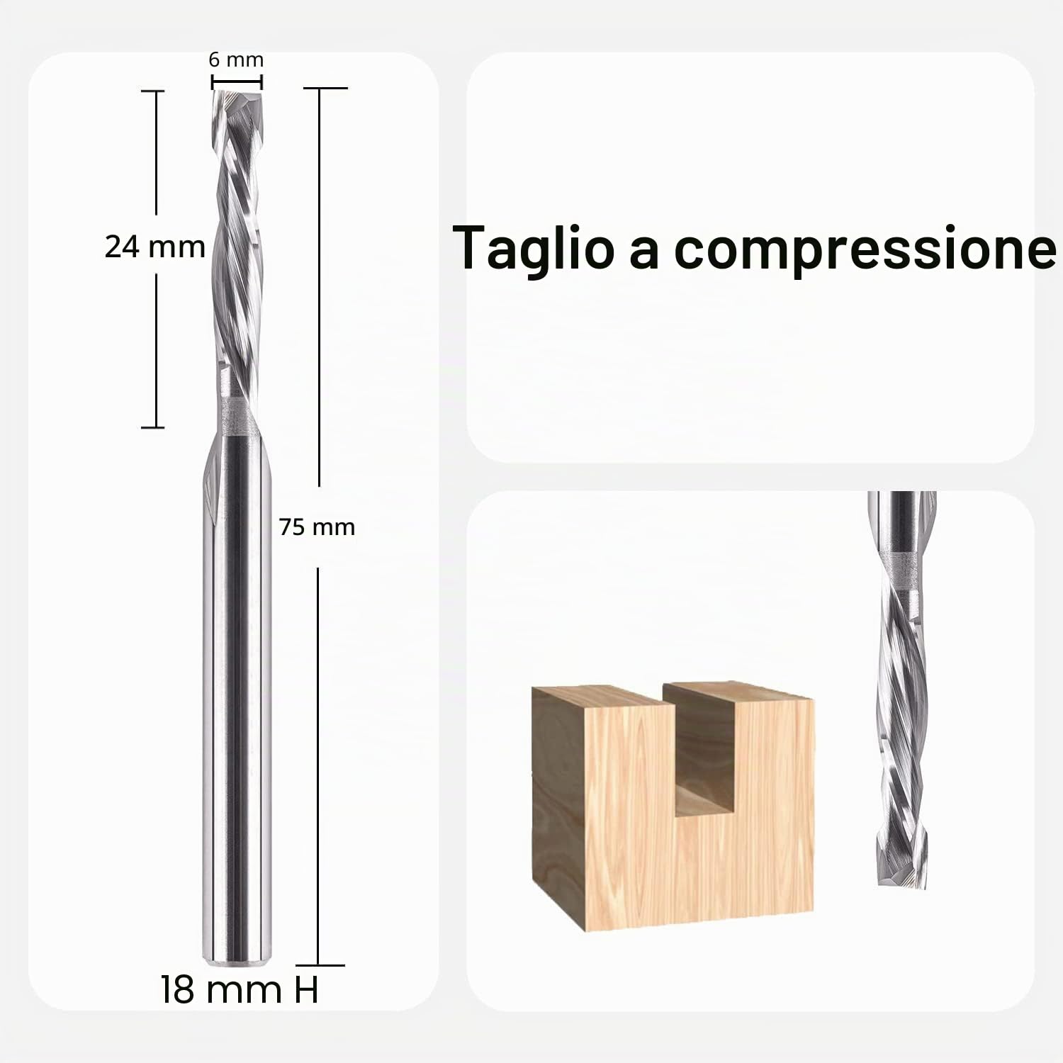 SpeTool Frese per Legno Gambo 8mm Fresa Elicoidale Frese a Spirale Diametro di Taglio 6mm CNC Compressione Fresa per Scanalatura Canali Lunghezza di Taglio 24mm per Taglio di Legno Incisione su Legno