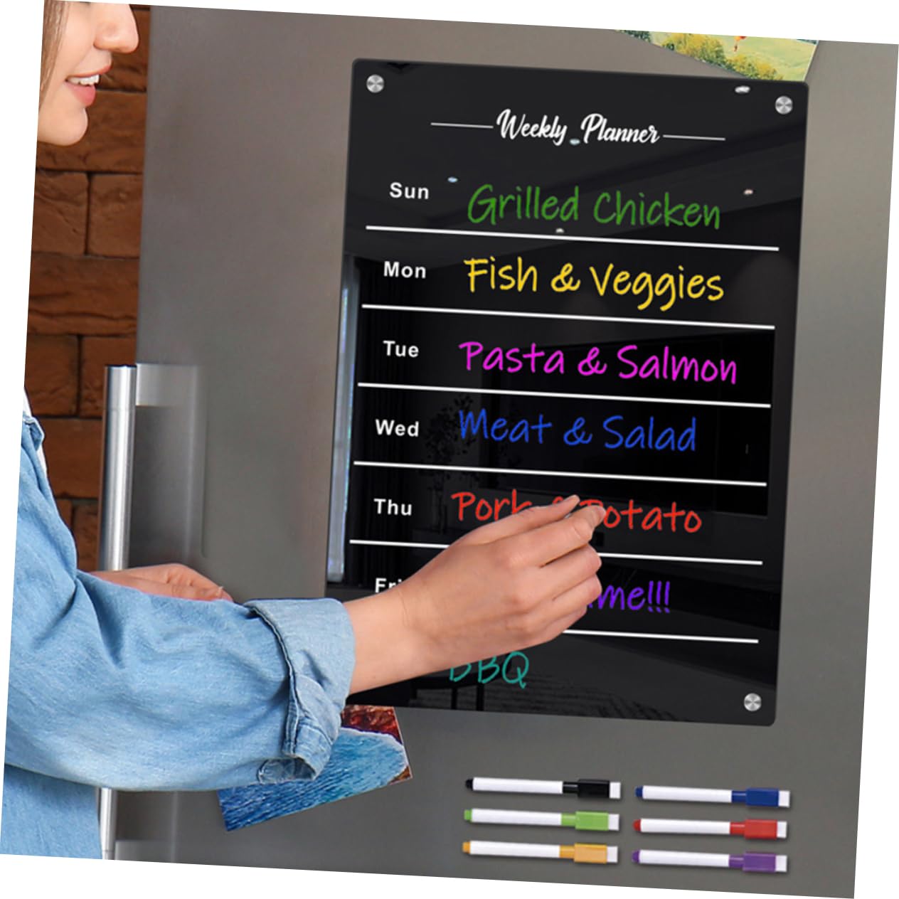 Homoyoyo Magnetisches Praktische Schreibtafel Wochenplaner Schwarzes Acryl Whiteboard Wiederverwendbar für Zeitplanung und Notizen zur Kühlschrankorganisation im Haushalt