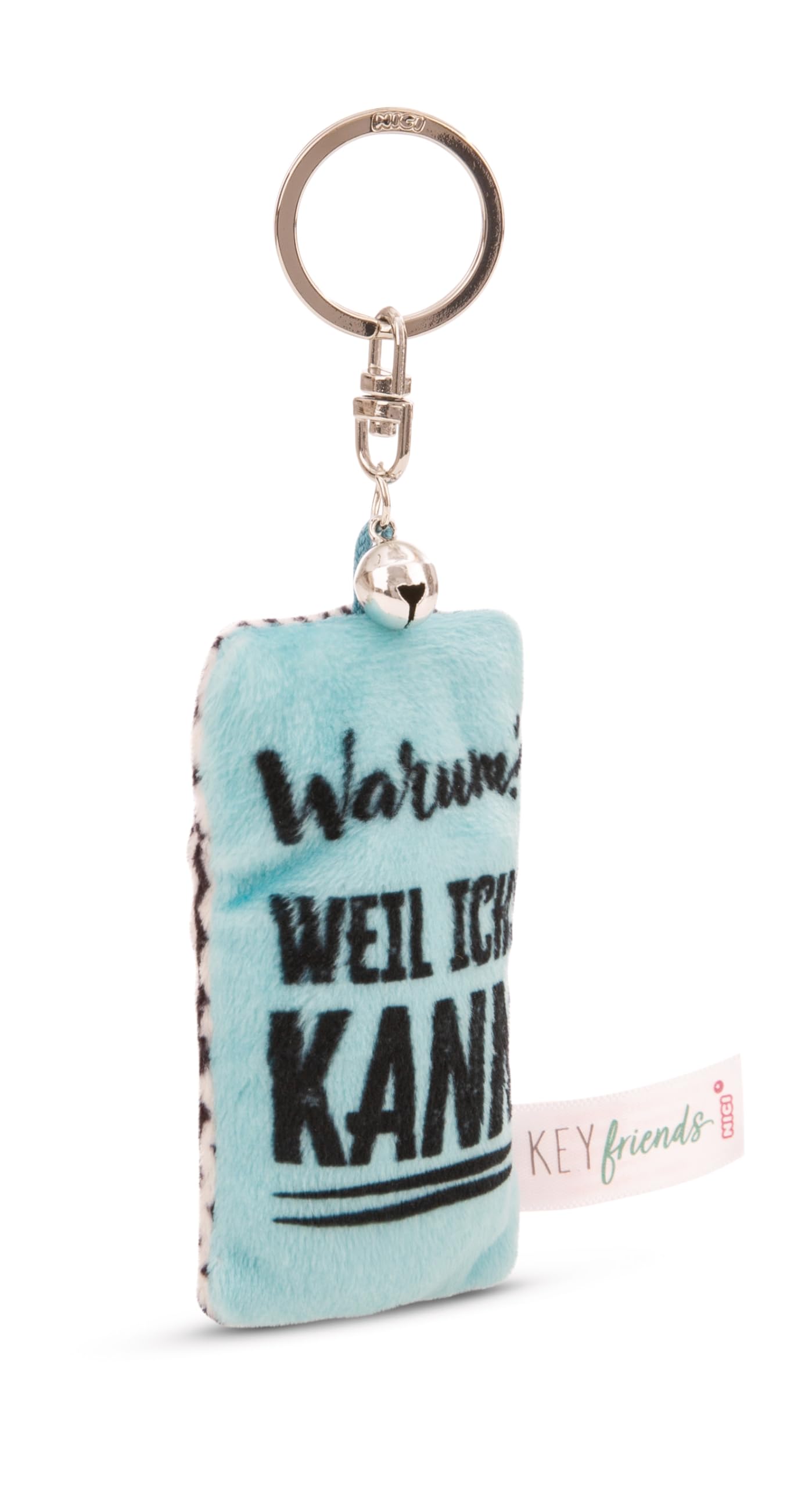 NICI Keyring Mini Plush Cushion Warum? Weil ichs kann! 8 cm with Bell