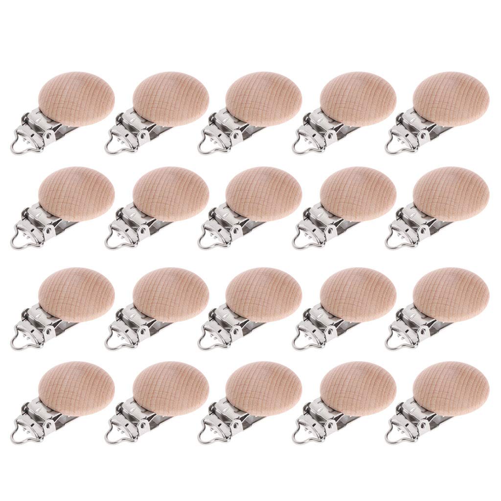 Glassnoble Pacifier Clip，20Pcs/Lot Wooden Clip Diy Dummy Clip Chains Baby Teether Soother Clasp 30Mm