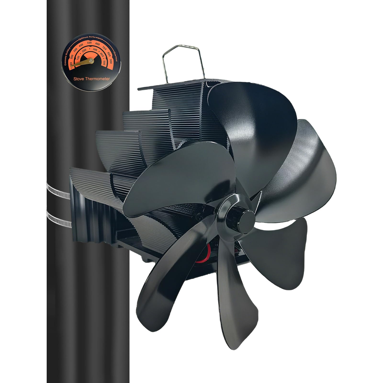 Ventilatore da camino, magnetico, 6 pale, con termometro termico termico, ecologico, per stufa a legna e camino, distribuzione del calore silenzioso