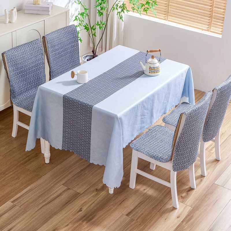 Image of HOMETHREADS Premium Cotton Chair Cover Set | Soft & Comfortable Seat Covers with Anti-Skid Non-Slip Backing + Waterproof Dining Table Cover (140x220 cm) (Leaf Grey, 6 Chair Covers + 1 Table Cover)