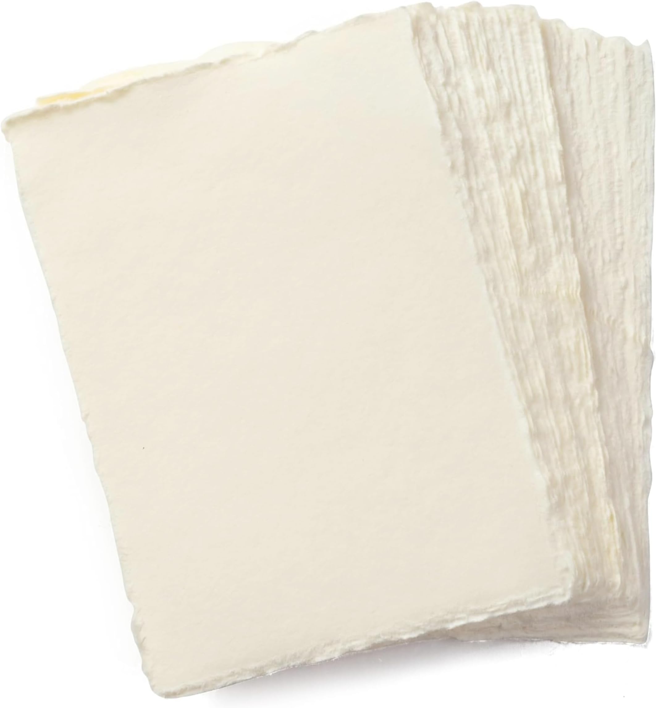Wanderings Handmade A6 Cream Mixed Media Deckled Edge Paper - 10.5x15 cm - 150 GSM -Colored Cold Press Textured Paper Made with Recycled Cotton for Crafts Card Making Sketching Watercolor - 50 Sheets