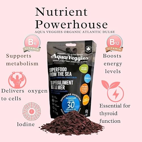 Miniatura 4 de Aqua Veggies Algas marinas orgánicas Atlantic Dulse Superfood  Cosechado a mano, superalimento secado al sol de Bay of Fundy  Rico en yodo, B12 y
