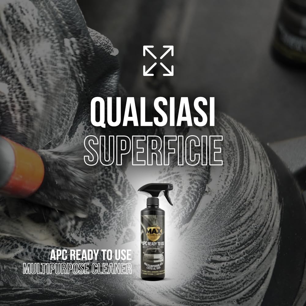 MAX DETAIL-LAB - APC - Detergente All Purpose Cleaner Auto, Pulitore Completo Pronto All'Uso, Pulizia Interna ed Esterna, Lava Cherchi, Sedili, Carrozzeria, Motore, Kit Detailing Car Moto, 5L