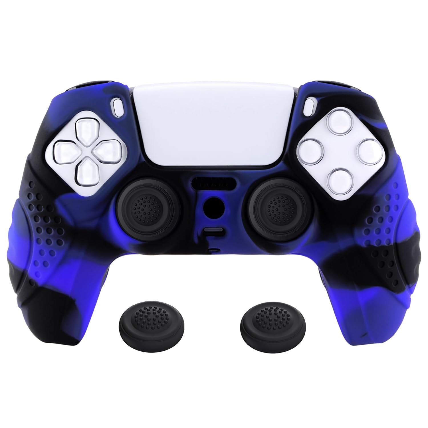 eXtremeRate PlayVital Guardian Edition Ergonomic Soft Anti-Slip Controller Silicone Case Cover for ps5, Rubber Protector Skins with Black Joystick Caps for ps5 Controller - Blue & Black