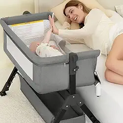 Berço 6 em 1 Portátil Moises Com Mosquiteiro De Bebê Acopla Na Cama (Cinza Escuro)