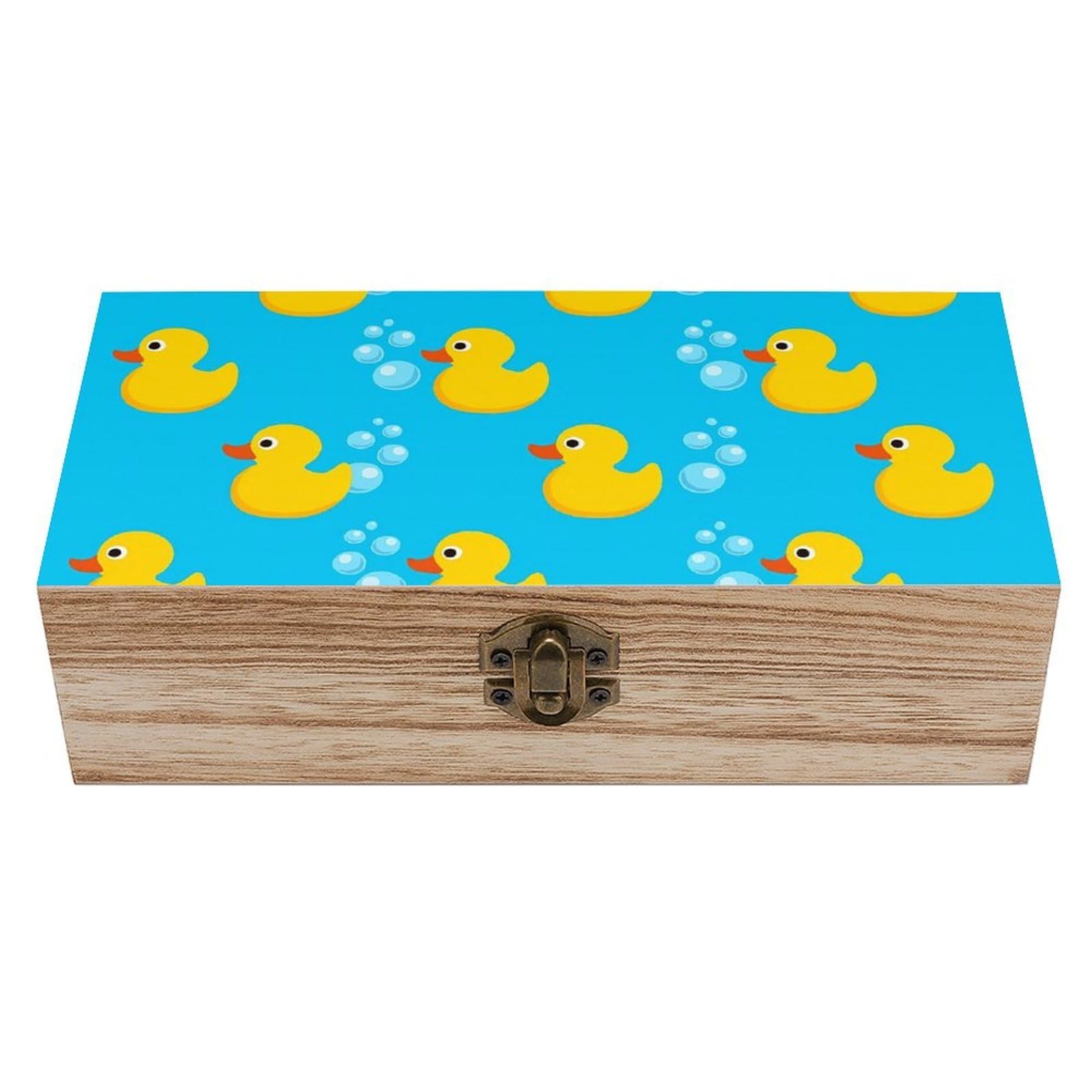 SMAZDFXX Cute Rubber Duck And Bubble Wooden Storage Box Multipurpose Decorative Box for Jewelry Photo Home Decor