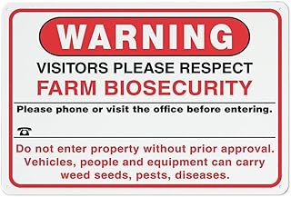 Warning Farm Biosecurity Red Sign 8X12 Inch Rust Free Aluminum Easy To Read & Sturdy Keep Out Outdoor Metal Signs For Home...