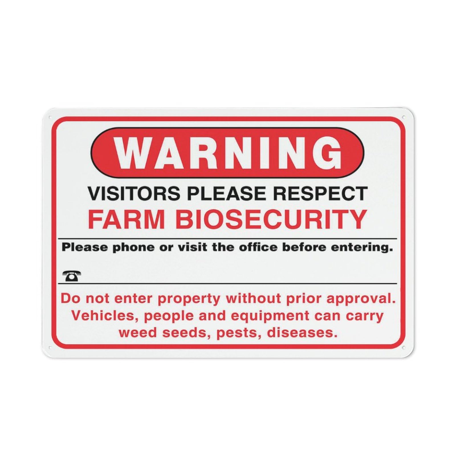Warning Farm Biosecurity Red Sign 8X12 Inch Rust Free Metal Aluminum Tin Sign Easy To Read & Sturdy Keep Out Outdoor Metal Signs For Home Farm Yard