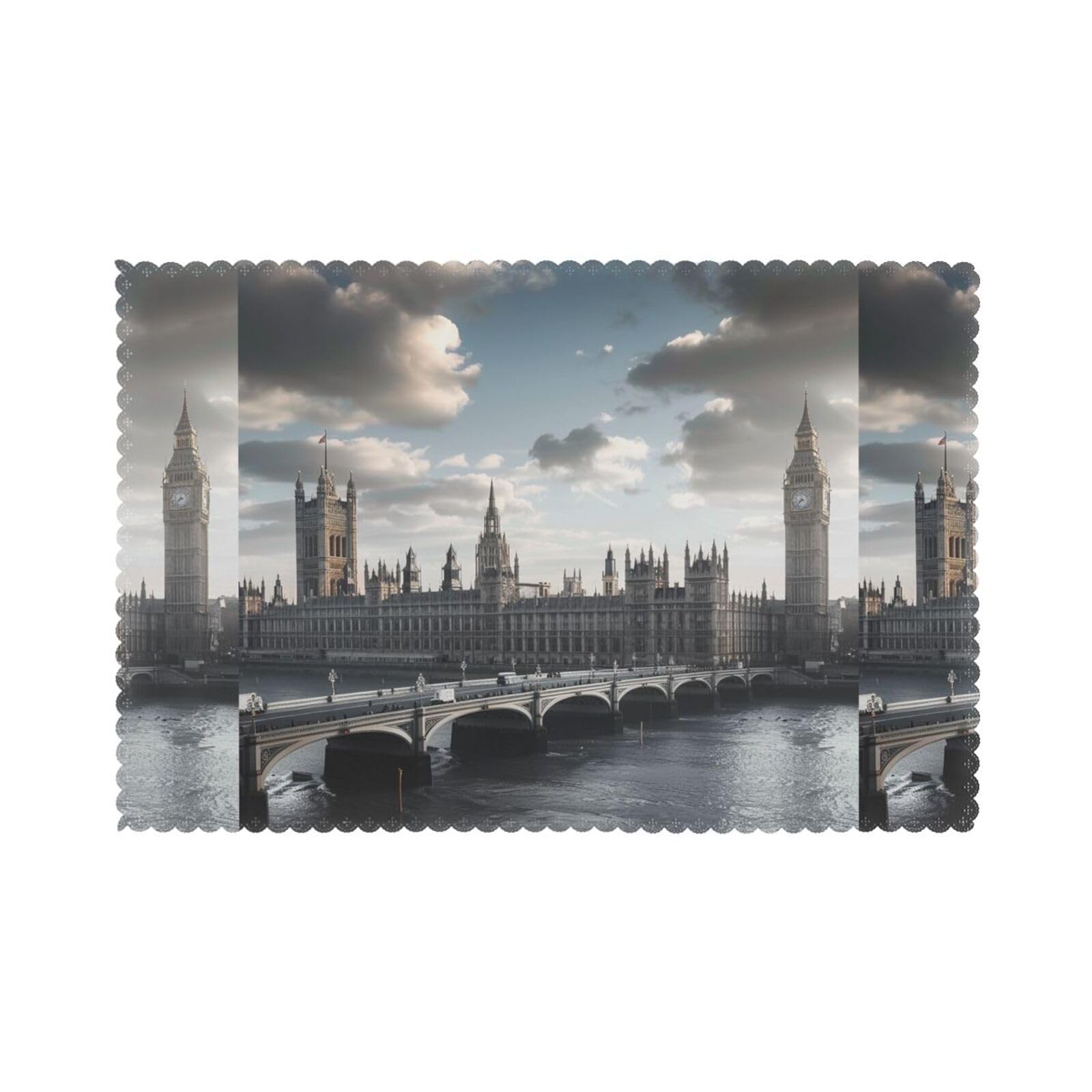 London Printing Polyester Placemats 6 Pieces, Indoor Outdoor Heat Resistant Dinner Table Place Mats Set of 6, 45x30 CM