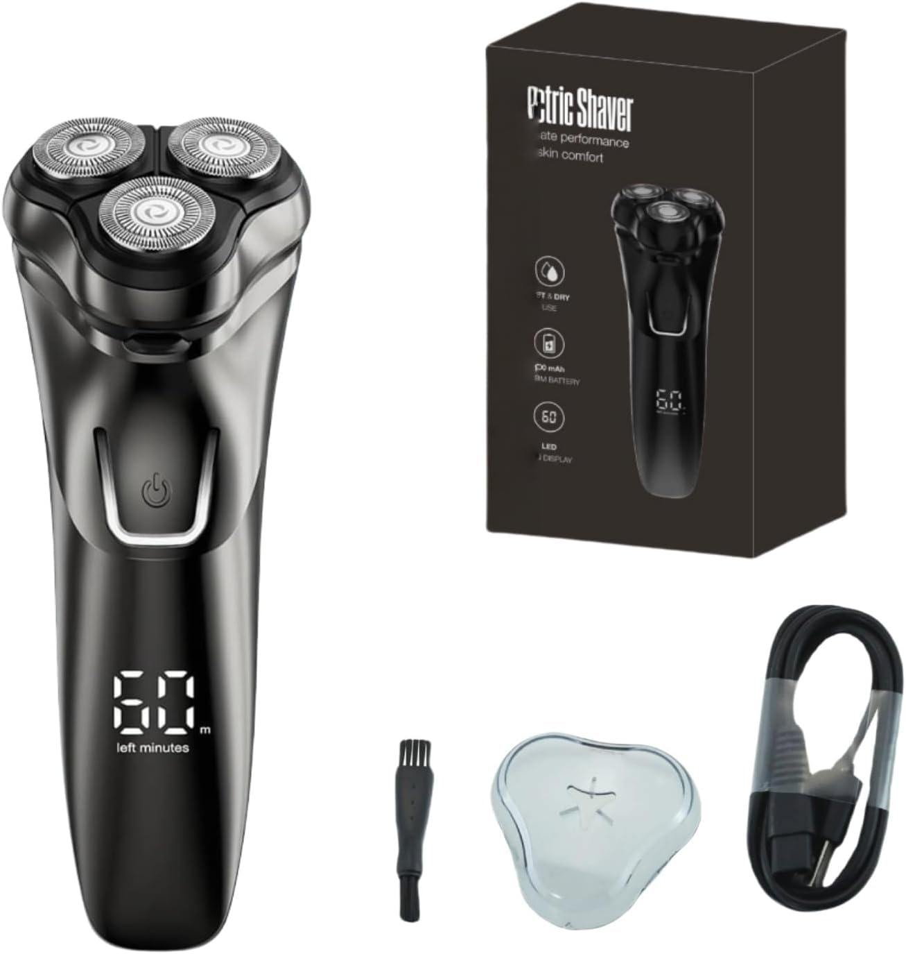 Orzym Rasoir Électrique V1 Pro – Lames 4D Ultra-précises Et Tondeuse Intégrée Pour Un Rasage Net Et Confortable À Têtes Rotatives Für Eine Gründliche Und Angenehme Rasur (Noir)