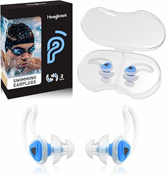 Hearprotek Swimmer Ear Plugs, 2 Pairs Upgraded Silicone Custom fit Water Protection Swimming earplugs for Swimmers Pool Shower Bathing and Other Water Sports Blue