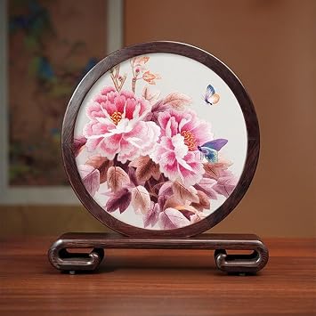 Silk Artworks with a Stylish Carrying Case Handmade Double Sided Silk Embroidery Art Painting Desk Decorations 24cm Tall1
