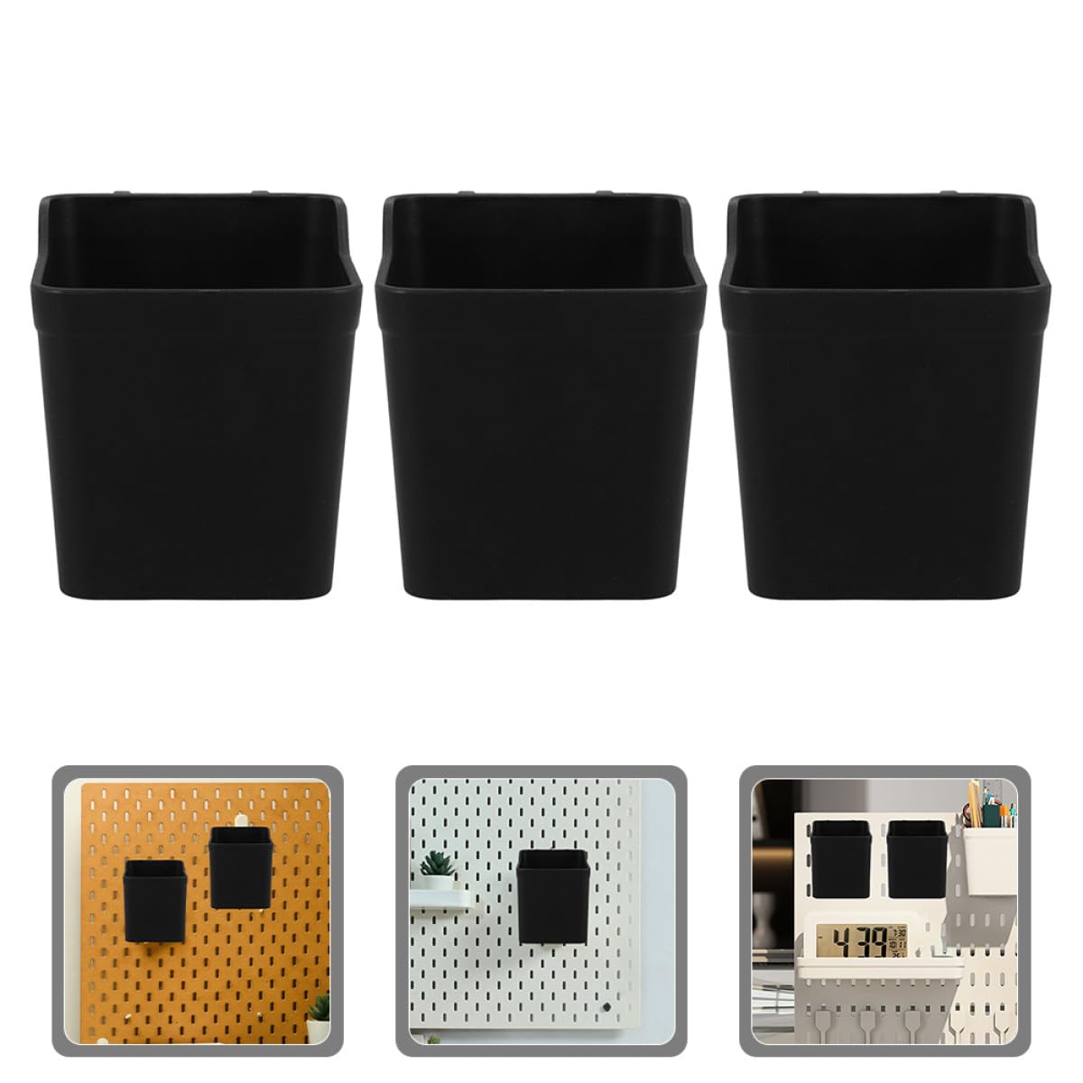 Healeved Juego de 8 Cajas de Almacenamiento para Tablero Perforado en Abs Negro Ganchos, Organizadores Versátiles para Garaje, Oficina y Taller