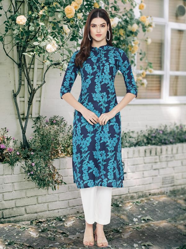 Image of Pinkmint Women Cotton Kurti ll Stright Printed Collared V Neck Kurta ll Stylish Regular Fit Kurti's (Pack of 01)