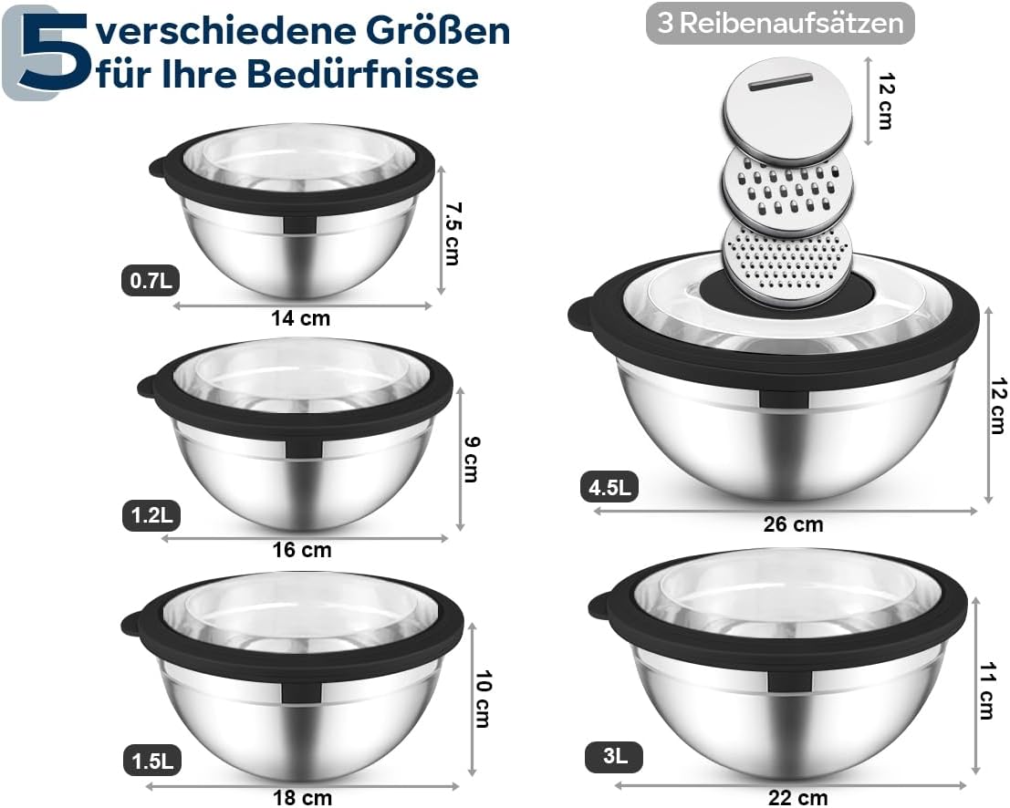 HaWare Mixing Bowl Set of 5 (5, Black) image 2