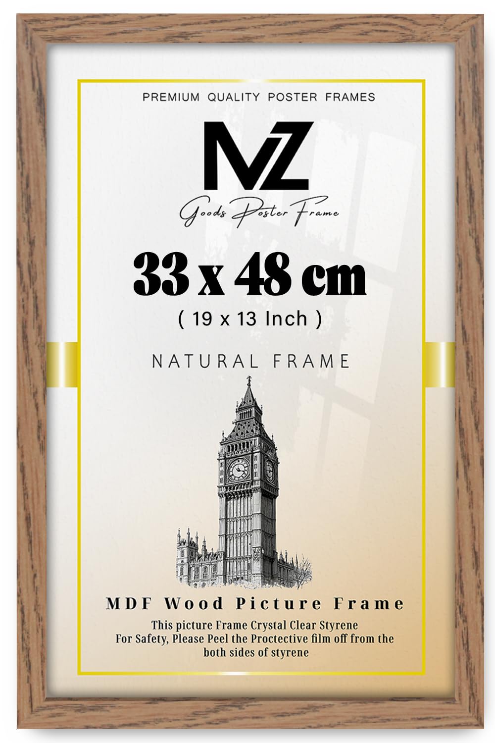MZ GOODS | Medium (33 x 48 CM) Frame, 100% Engineered Wood Solid, 13 Inch x 19 Inch Picture Frame for Wall Mounting 330 x 480 mm Frame [ Dark Oak ]