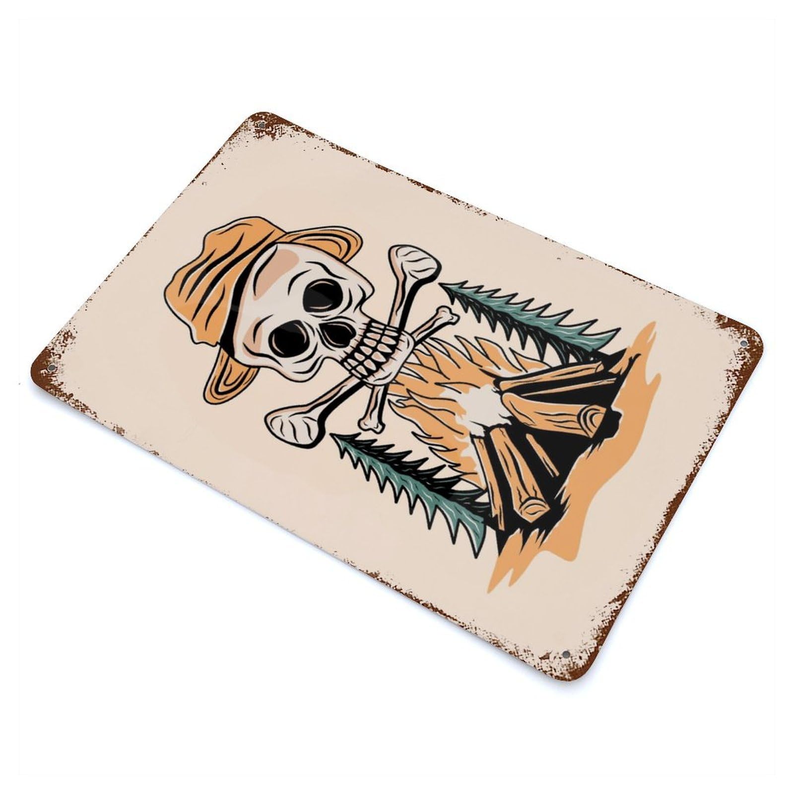 Rust Effect Tin Sign with Skull Dangers Design 11.8"x7.9", for Pub, Kitchen And Man Cave Decor, Industrial Home Decor