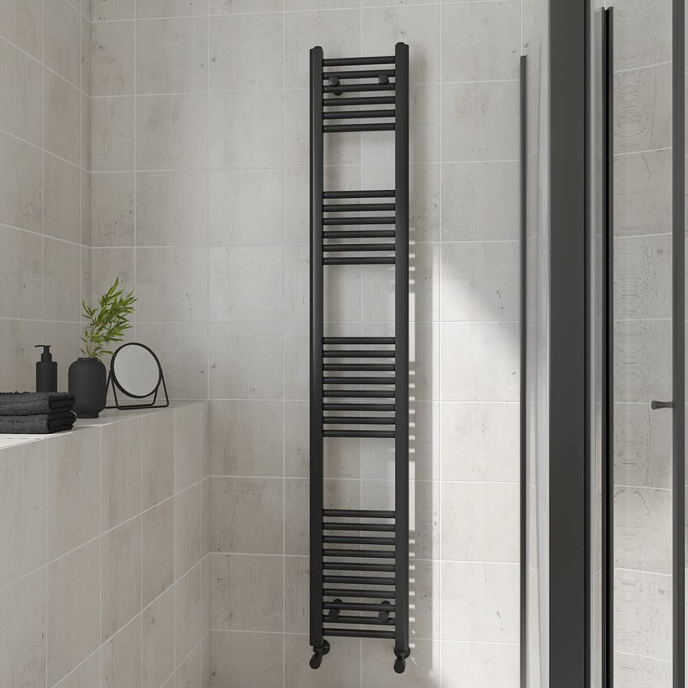 Warmehaus Straight Heated Towel Rail Black Bathroom Radiator 1800x300mm