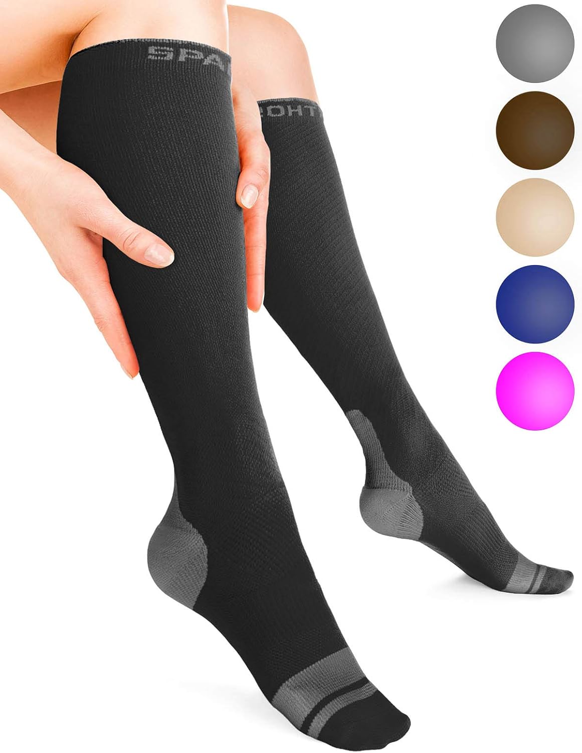 Sparthos Compression Socks (20-30mmHg) - Knee High Sock for Circulation, Running, Travel, Medical Support, Pregnancy, Nurses - Dr Sock Soothers Ankle Brace for Plantar Fasciitis - Womens (Black-SM) - Image 7