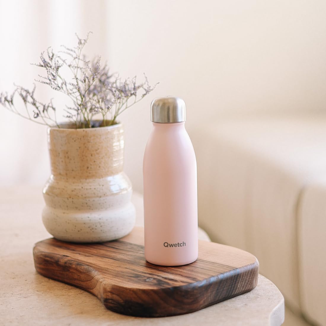 QWETCH – Bouteille One Inox Ultra Légère - Rose Pastel 500ml – Gourde Simple Paroi – Etanche, Sans BPA & Réutilisable – Gourde inox du quotidien, non isotherme