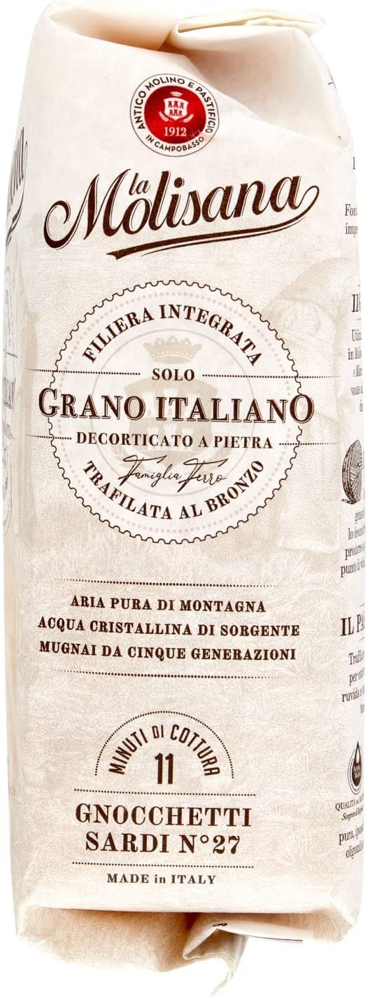 La Molisana Gnocchetti Sardi N.27 Pasta Lenta Lavorazione pasta de sémola de trigo duro, dibujo de bronce, 500 g + 2 polpa italiana gourmet