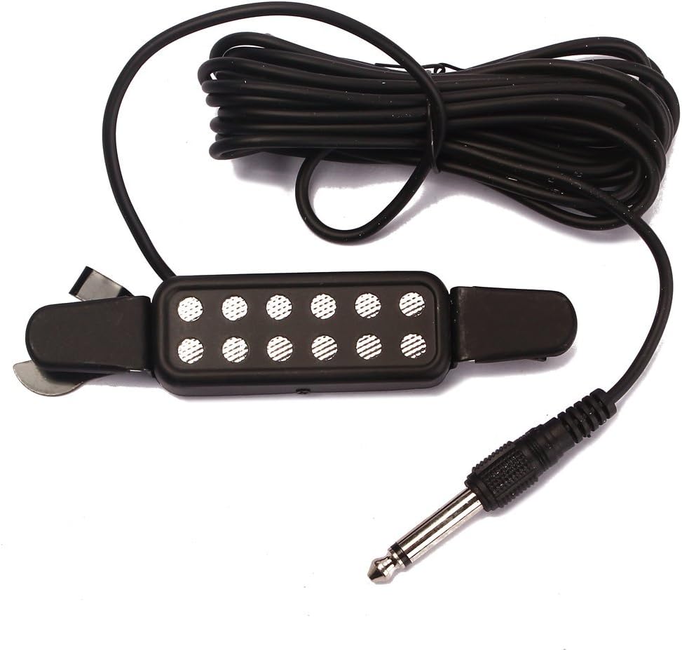 Clip-on Acoustic Electric Guitar Pickup Audio Transducer Amplifier 12 Hole 1/4" Connector Cable