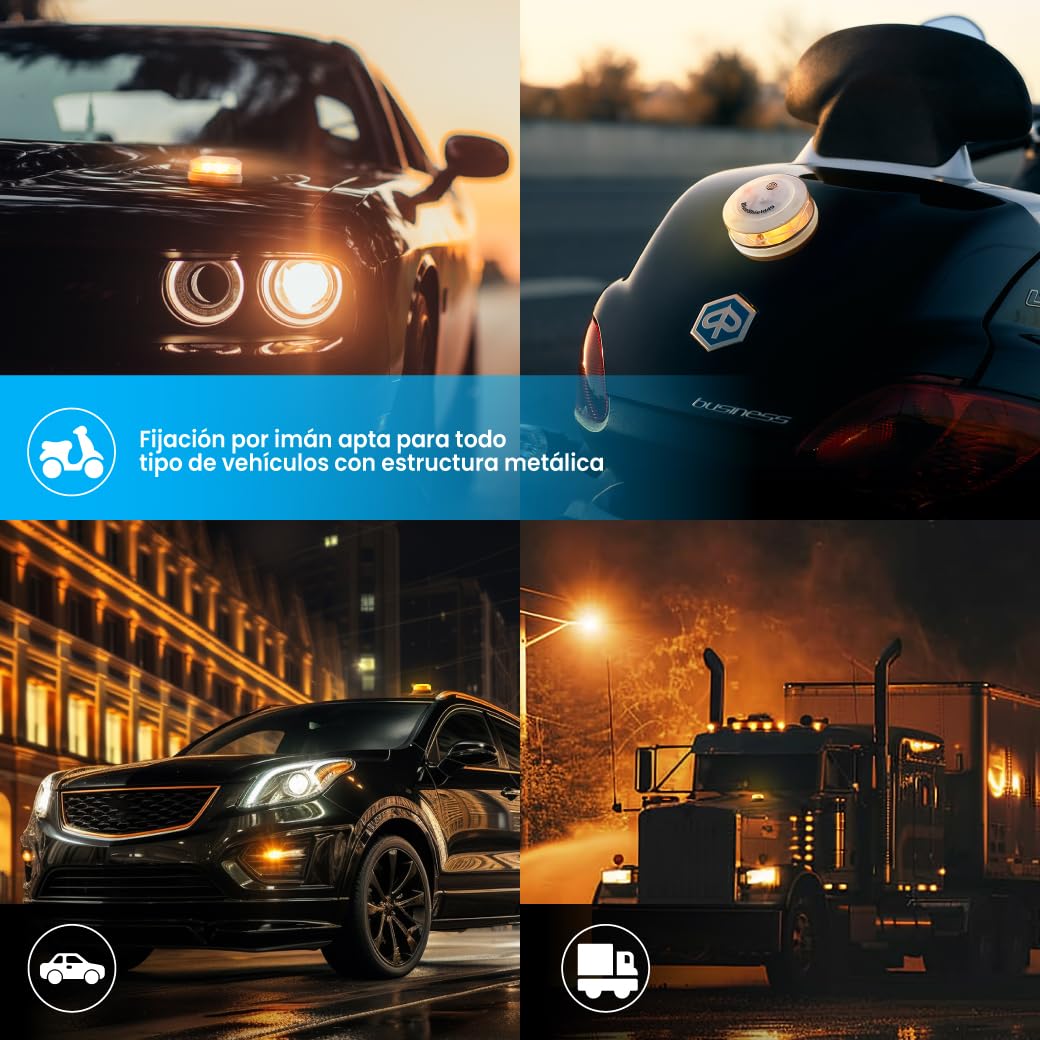Garza GeoBlueShield49/Garza 2 Luces de Emergencia para Coches Homologada DGT v16 3.0 y Estuche I Batería Energizer 9V I Obligatoria en 2026 I Conectividad IoT hasta 2038 I En Colaboración, 2 Balizas