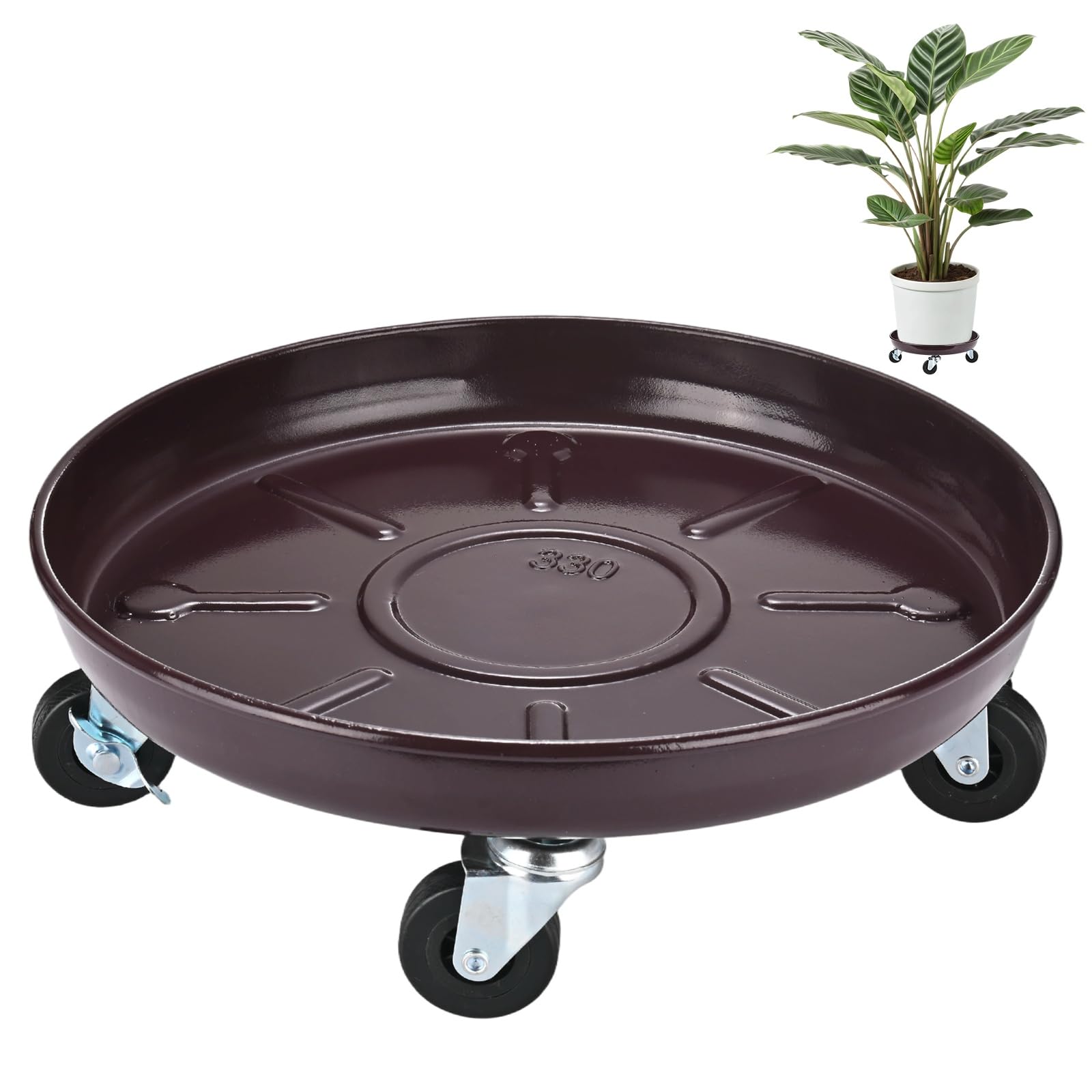 M METERXITY Plant Stand with Wheels, Heavy Duty Metal 13 Inch OD Rolling Plant Stand for Indoor and Outdoor,Swivel Casters Rotate Freely without Damaging Floors [12.4 ID, Brown]