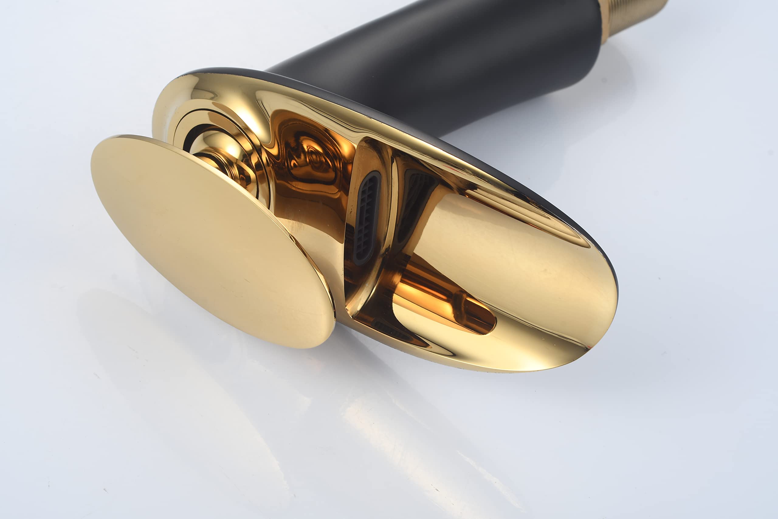 SHUNLI Rubinetto Lavabo Cascata Nero Oro, Design Elegante Rubinetto Bagno, Miscelatore Lavabo Rubinetteria in Ottone, Acqua Calda e Fredda Disponibile