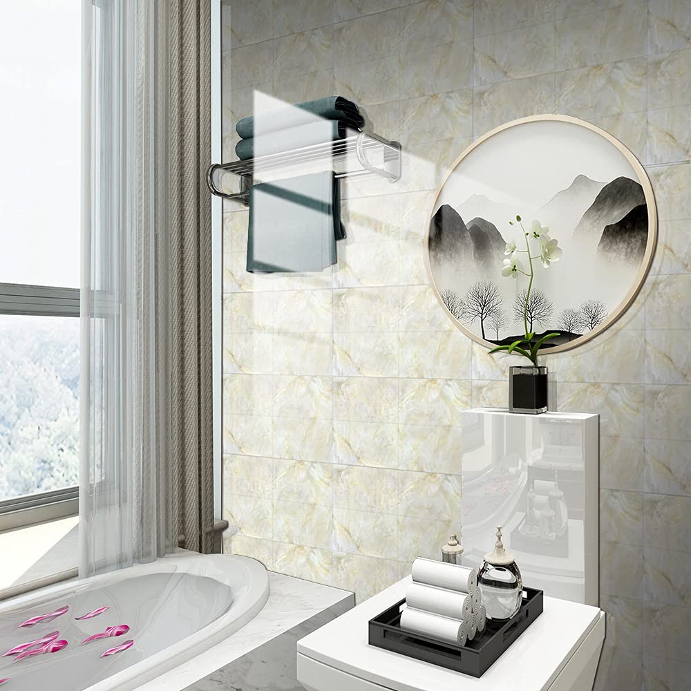 Hiser rechthoekige tegelstickers, decoratief, geruit, voor badkamer en keuken, marmermotief, 3D-mozaïek, waterdicht, zelfklevend, decoratie, 30 x 15 cm (geel, 4 stuks