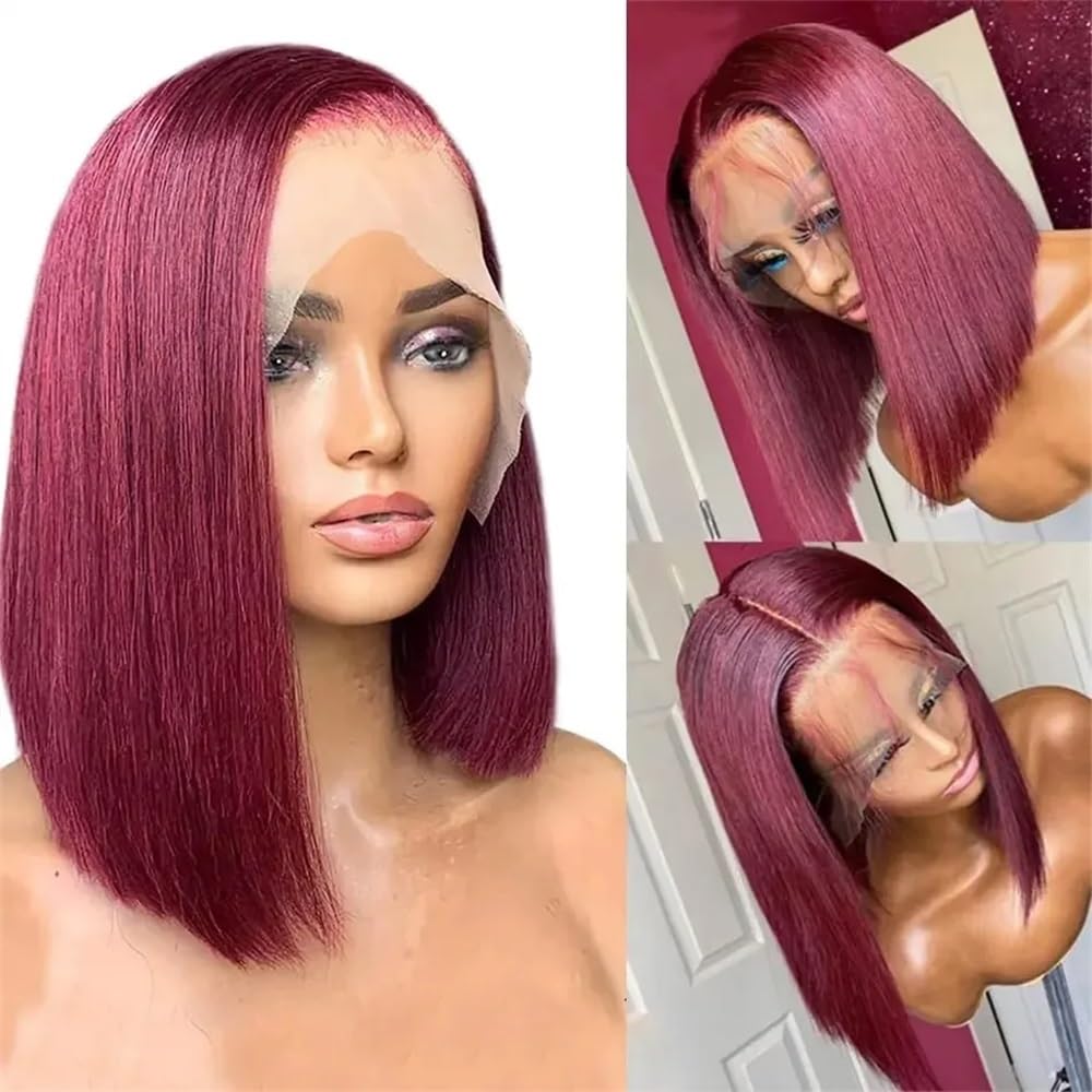 Parrucca Bob 13x4 con capelli umani, parrucche frontali in pizzo trasparente pre-pizzicate senza colla, for donne nere Soffice e Naturale