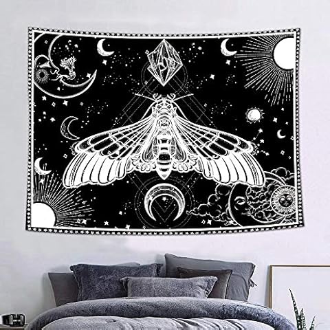 FEASRT Celestial Tapestry Mysterious Death Hawk Moth Wall Hanging Hippie Sun and Moon Stars Space Tapestry Mural 60x40inch Gothic Style Home Decor for Dorm GTZYAY476 Cover