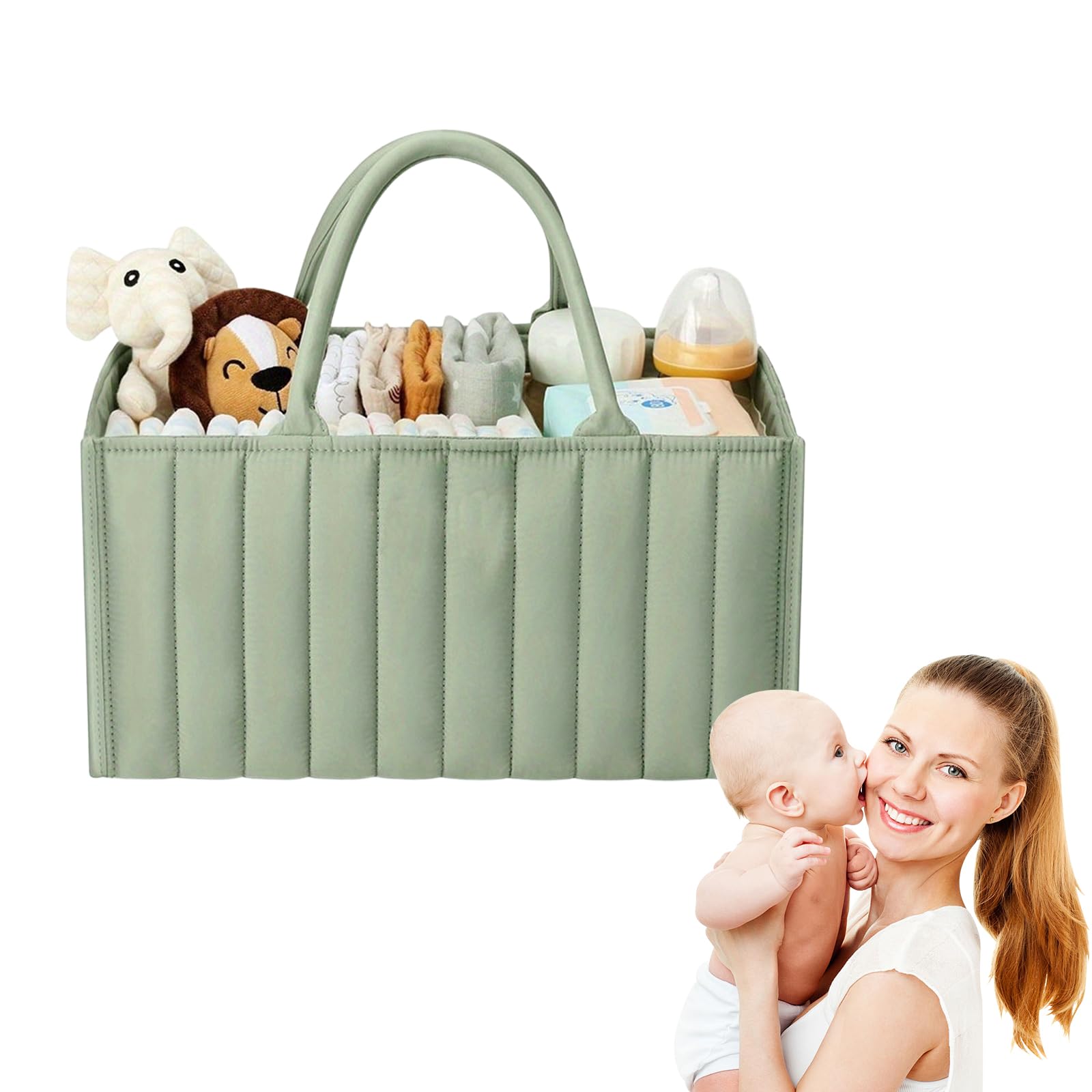 Eliphontowne Grün Large Capacity Nappy Caddy Organizer - Beautiful Practical Baby Caddy Organizer, Multi Functional Nursery Storage Baskets, Convenient To Carry Baby Baskets Green