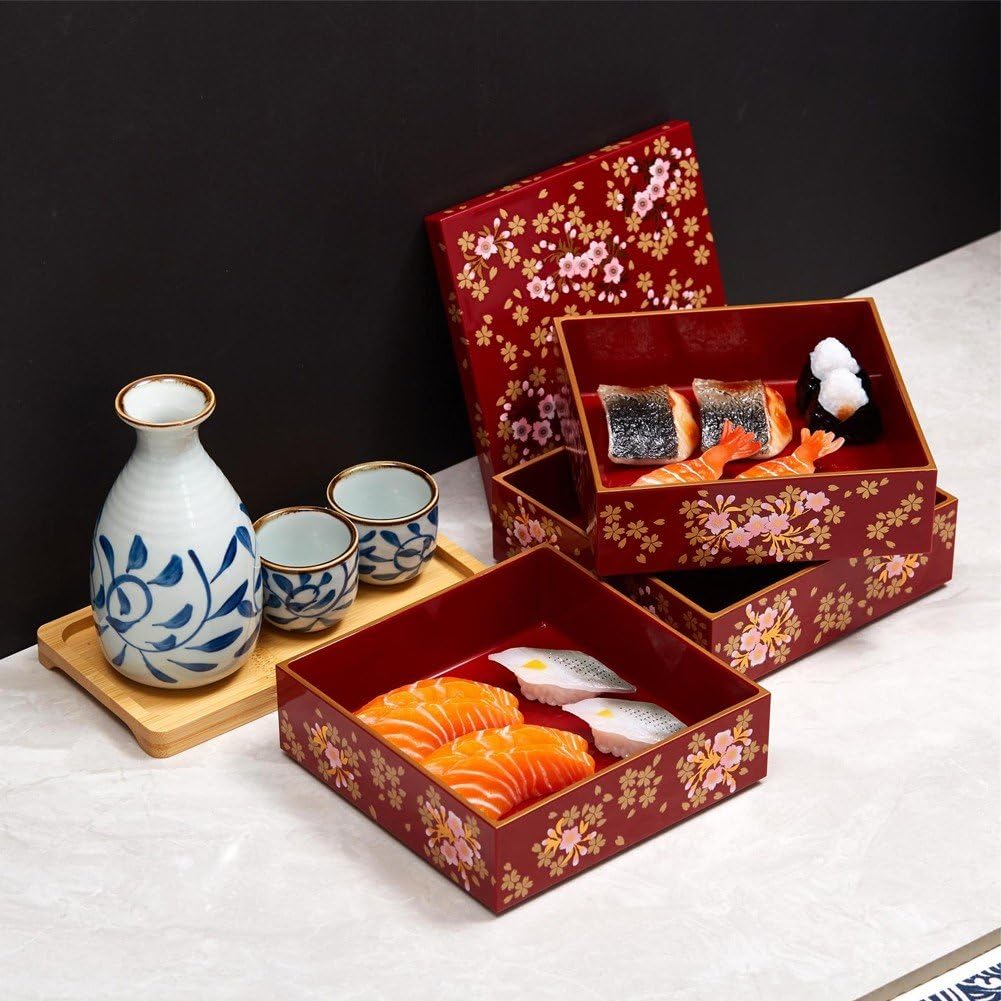 Boîte À Bento Traditionnelle Japonaise, Boîte À Bento Laquée À Trois Couches, Boîte À Sushi Portable, Boîte De Rangement pour Aliments, Boîte Laquée Traditionnelle