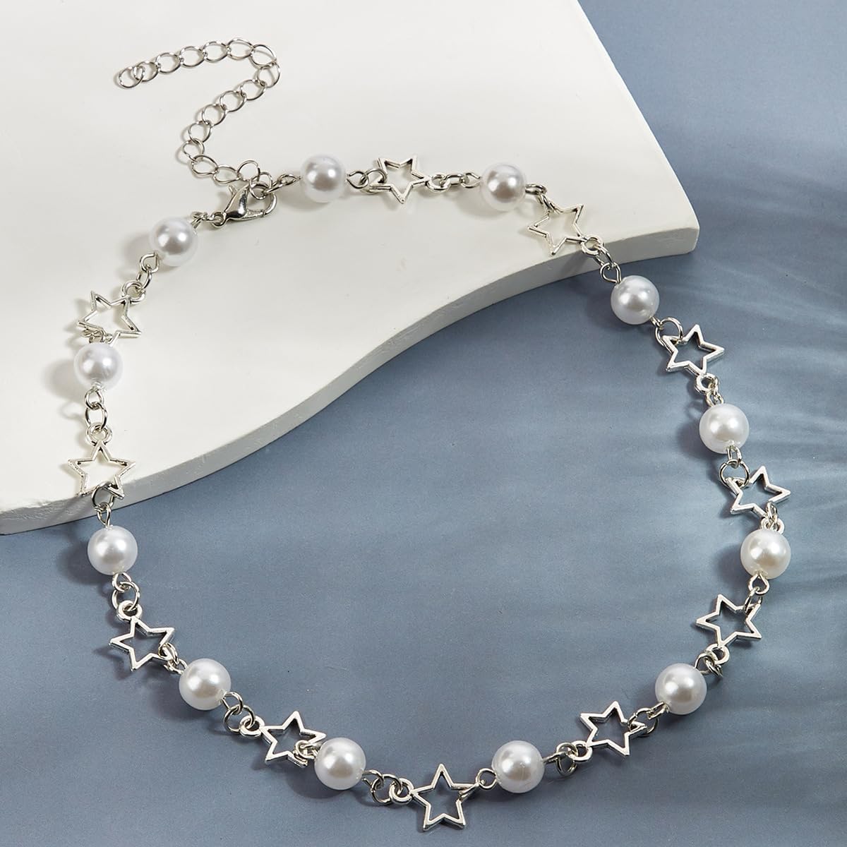 Star Pearl Choker Necklaces, Adjustable Bohemian Beaded Hollow Chain Necklaces, Dainty Y2k Charm Statement Jewelry Gifts for Women - Image 5