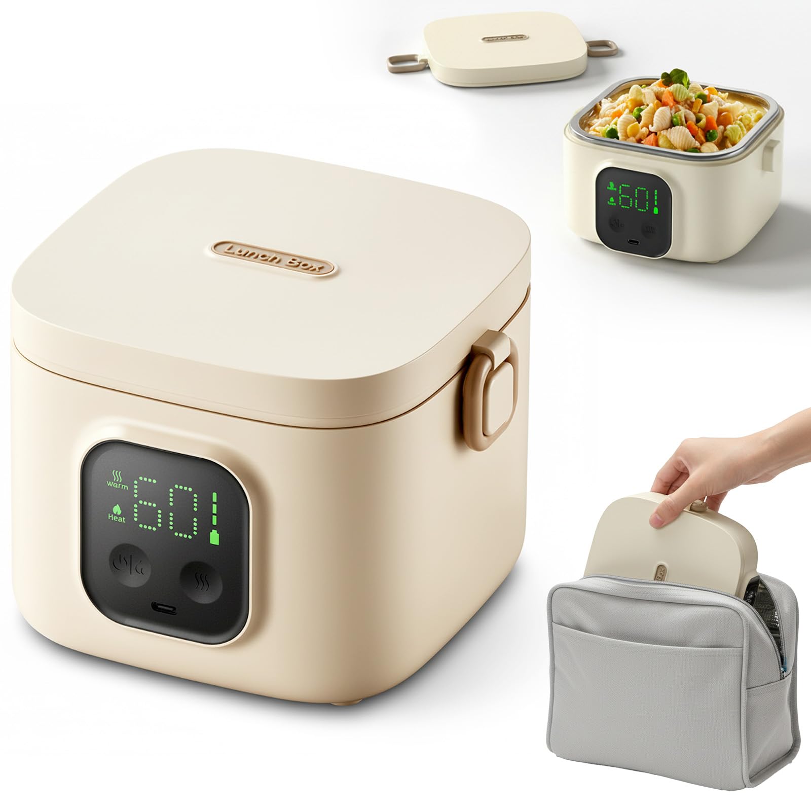 Contenitore per il pranzo elettrico con batteria - 800 ml, 14000 mAh, per adulti e bambini, funzione di riscaldamento a 7 livelli (20-80 min), portatile per casa, scuola, viaggi e ufficio
