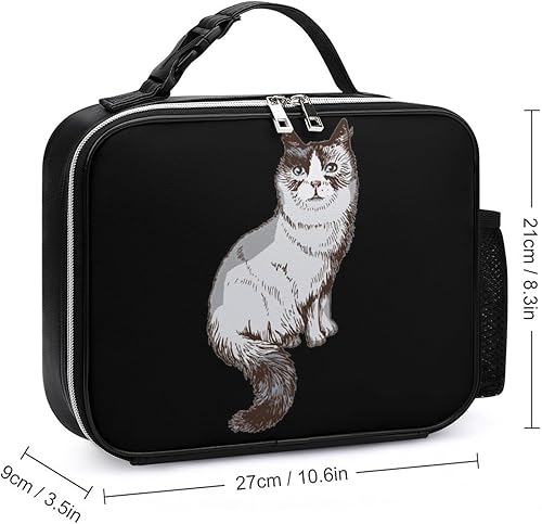 Miniatura 2 de Ragdoll - Lonchera de cuero para gatos con asa desmontable, soporte aislado para preparación de comidas para picnic, viajes, oficina